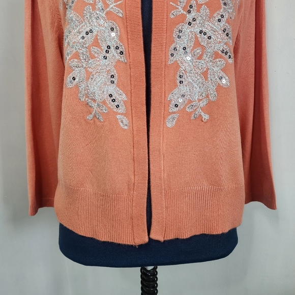 INC International Concepts Open Front Cardigan Sweater Silver Applique - Picture 3 of 10